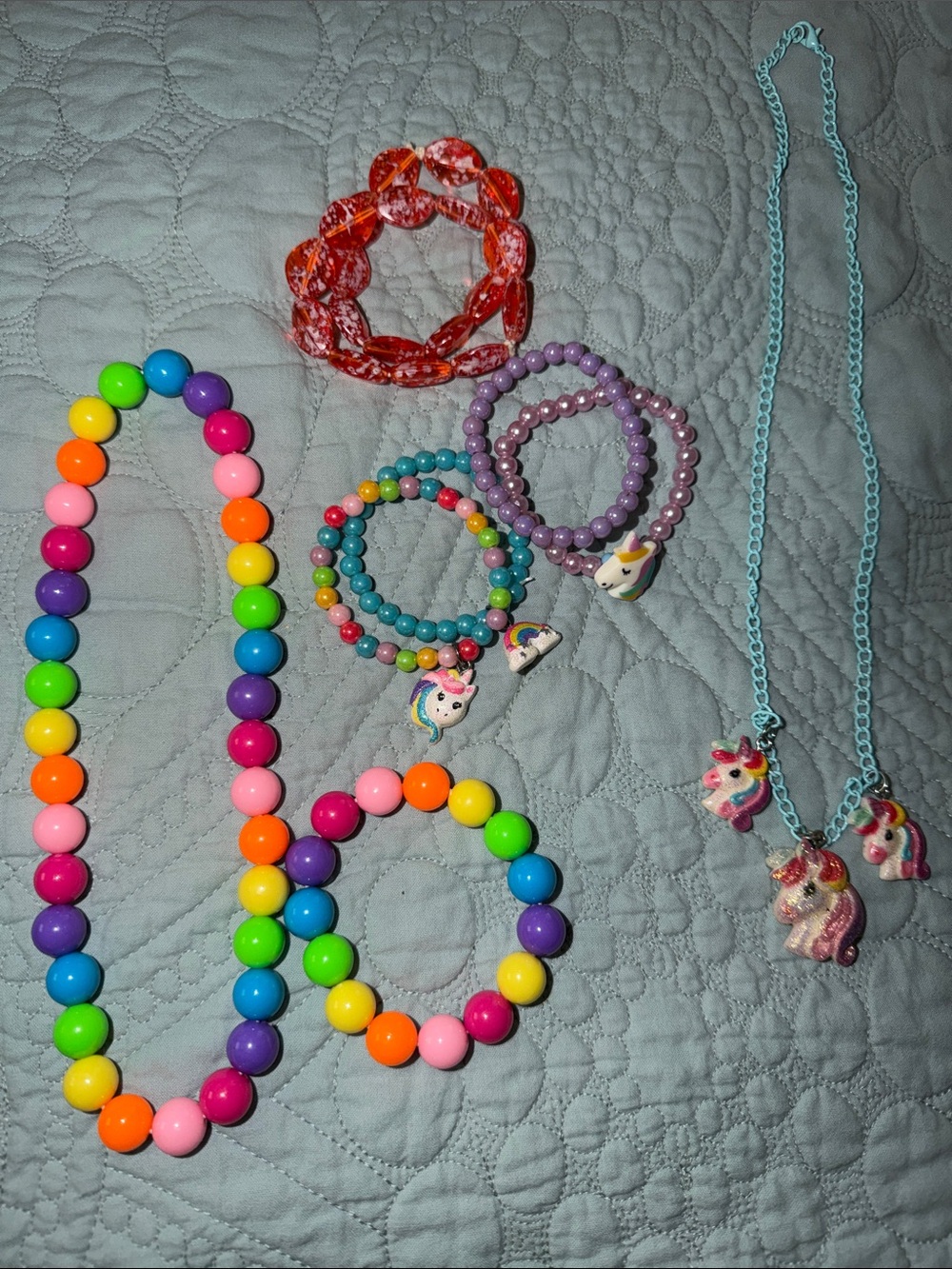 Time and Tru Rainbow Bead Necklace and Unicorn Charm Bracelet Set - Multicolor